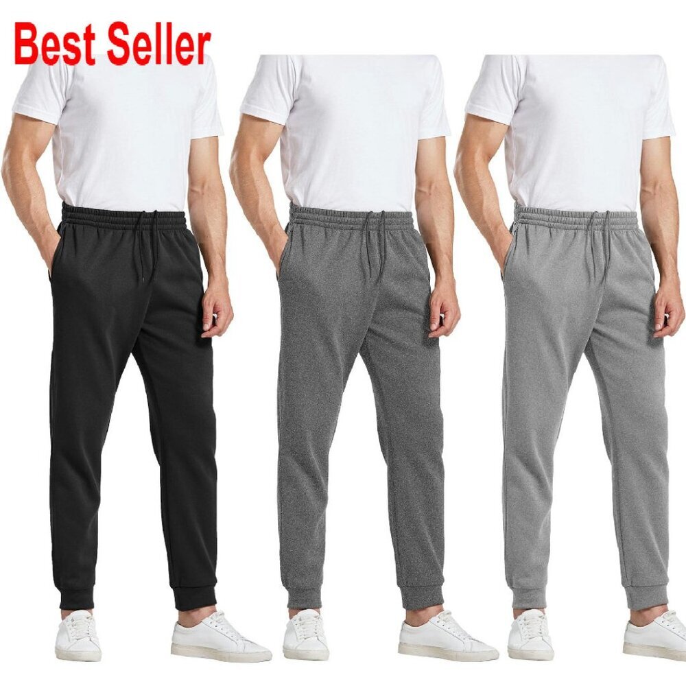 Men's Fleece Jogger Pants Active Athletic Comfy Sweatpants With Pockets